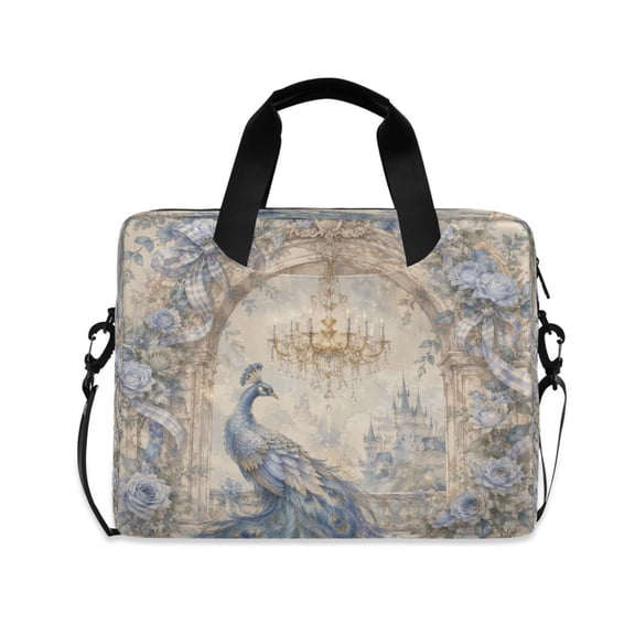 16" Laptop Briefcase, Detachable Anti-Slip Shoulder Strap, Multi-Compartment Work Travel Bag Vintage Peacock Castle Pattern