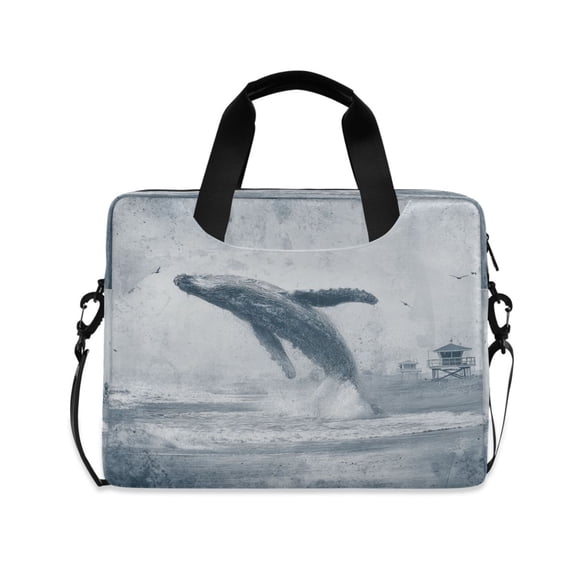 16" Laptop Briefcase, Detachable Anti-Slip Shoulder Strap, Multi-Compartment Work Travel Bag Whales Leap Out Of The Sea