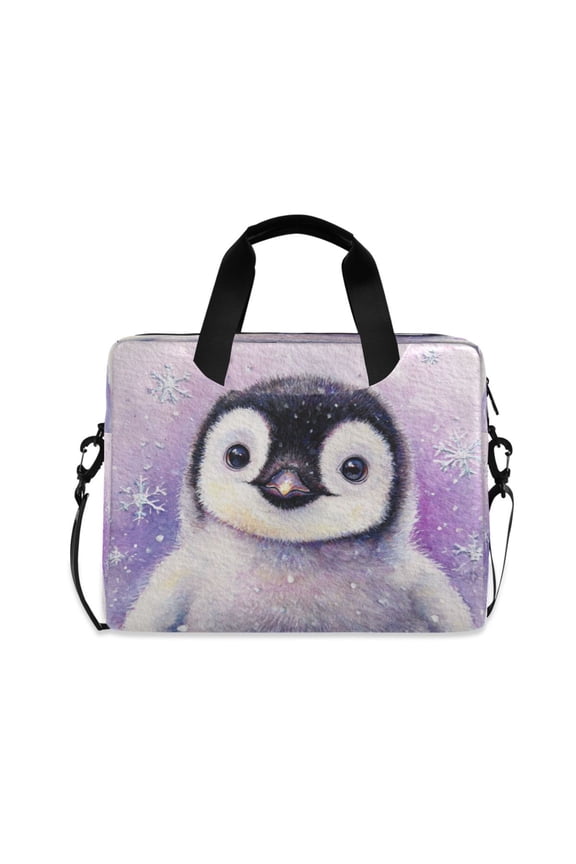 16" Laptop Briefcase, Detachable Anti-Slip Shoulder Strap, Multi-Compartment Work Travel Bag Whimsical Winter Penguin