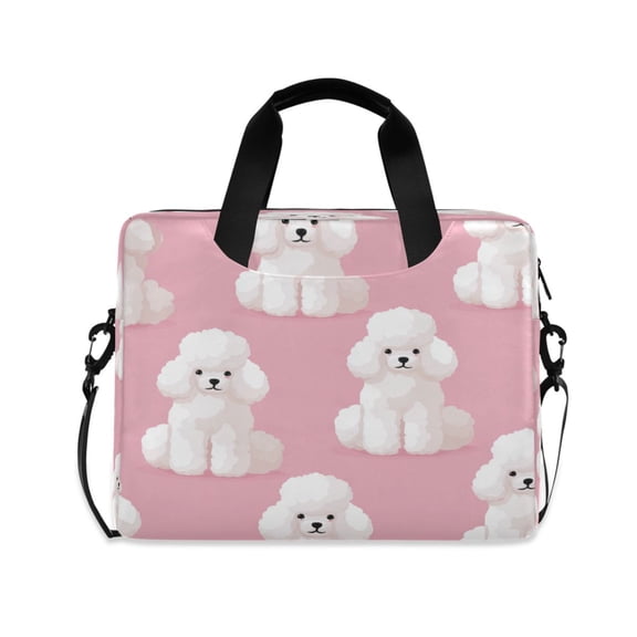 16" Laptop Briefcase, Detachable Anti-Slip Shoulder Strap, Multi-Compartment Work Travel Bag White Poodles