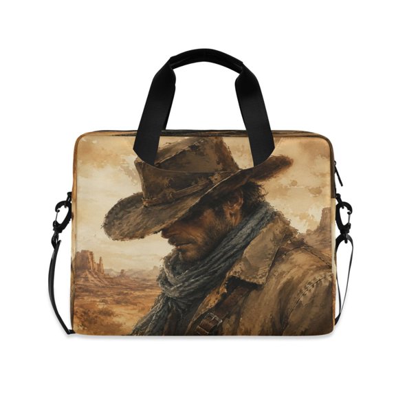 16" Laptop Briefcase, Detachable Anti-Slip Shoulder Strap, Multi-Compartment Work Travel Bag Wild West Cowboy Pattern