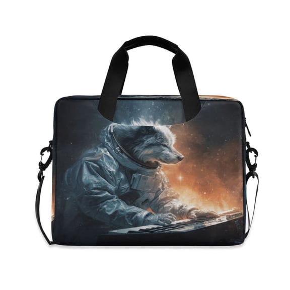 16" Laptop Briefcase, Detachable Anti-Slip Shoulder Strap, Multi-Compartment Work Travel Bag Wolf Playing A Keyboard