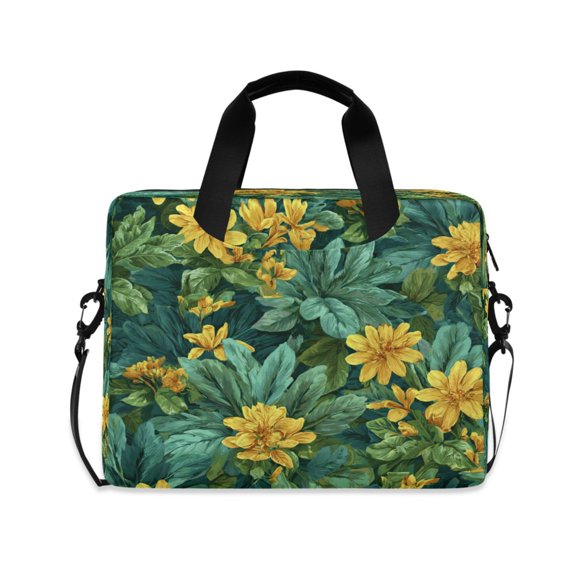 16" Laptop Briefcase, Detachable Anti-Slip Shoulder Strap, Multi-Compartment Work Travel Bag Yellow Chrysanthemum