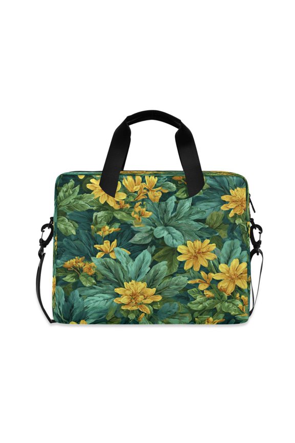 16" Laptop Briefcase, Detachable Anti-Slip Shoulder Strap, Multi-Compartment Work Travel Bag Yellow Chrysanthemum