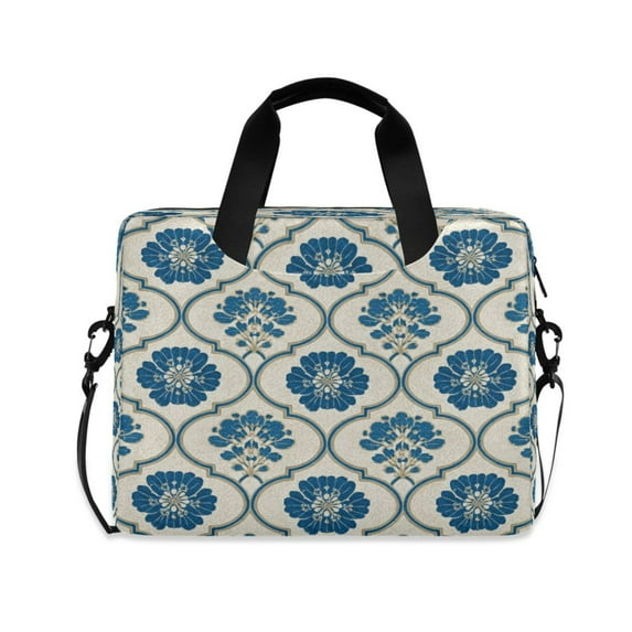 16" Laptop Briefcase for Work Travel Laptop Shoulder Bag Carrying Handbag Laptop Case Blue Symmetrical Floral Pattern
