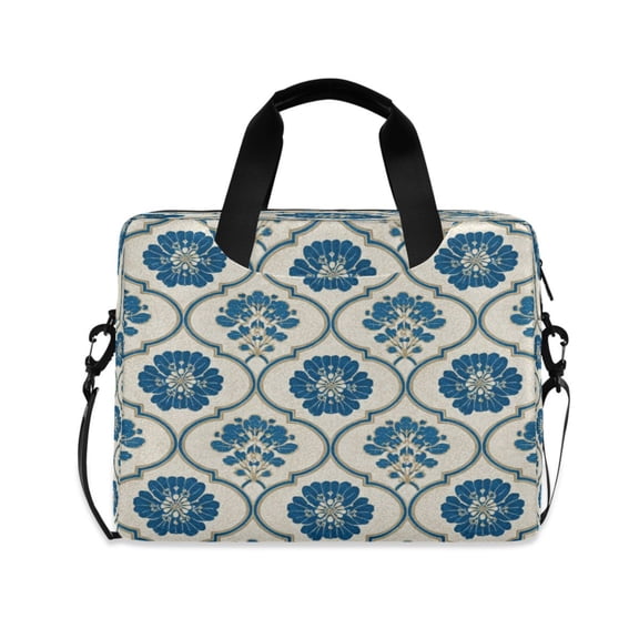 16" Laptop Briefcase for Work Travel Laptop Shoulder Bag Carrying Handbag Laptop Case Blue Symmetrical Floral Pattern