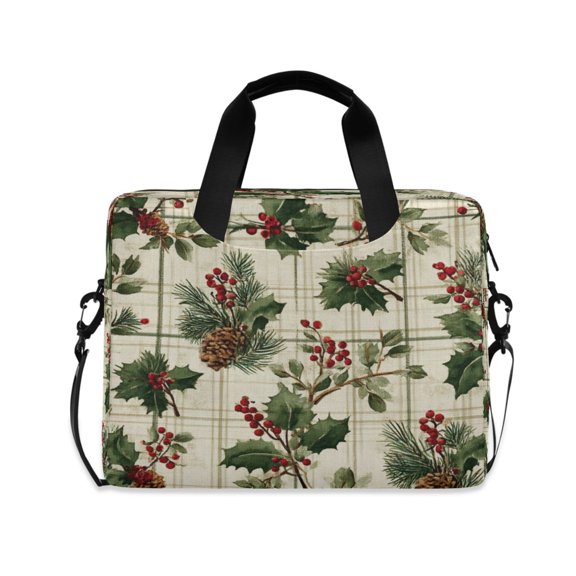 16" Laptop Briefcase for Work Travel Laptop Shoulder Bag Carrying Handbag Laptop Case Pine Boughs and Holly Pattern