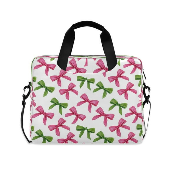 16" Laptop Briefcase for Work Travel Laptop Shoulder Bag Carrying Handbag Laptop Case Pink Bows and Green Ribbons