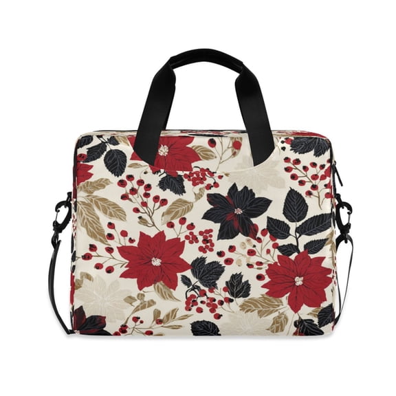 16" Laptop Briefcase for Work Travel Laptop Shoulder Bag Carrying Handbag Laptop Case Red and Blacks Holly Leaves