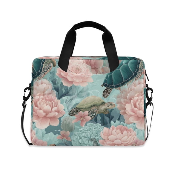 16" Laptop Briefcase for Work Travel Laptop Shoulder Bag Carrying Handbag Laptop Case Turtles with Pink Flowers