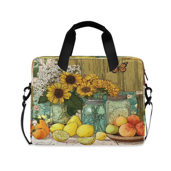 16" Laptop Briefcase for Work Travel Laptop Shoulder Bag Carrying Handbag Laptop Case Vase and Fruit Pattern