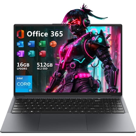 16" Laptop Computer,Intel Core i5,16GB RAM 512GB SSD,Windows 11 Pro Notebook PC,MS Office 365,100% sRGB Color Gamut FHD Display,Dual Band Wi-Fi,Webcam
