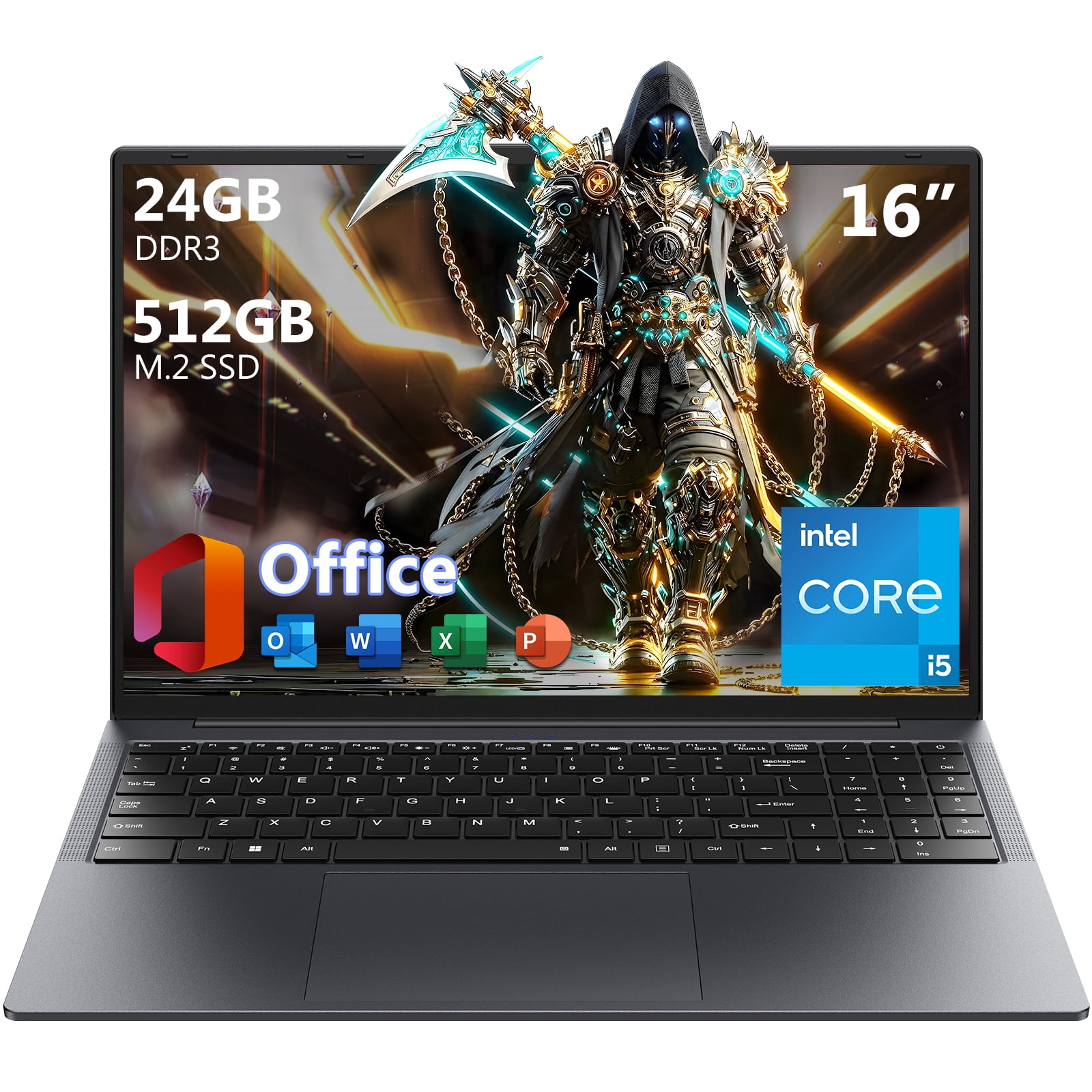 16" Laptop Computer,Intel Core i5,24GB RAM 512GB SSD,Windows 11 Pro Notebook PC,MS Office 2024,100% sRGB Color Gamut FHD Display,Dual Band Wi-Fi,Webcam
