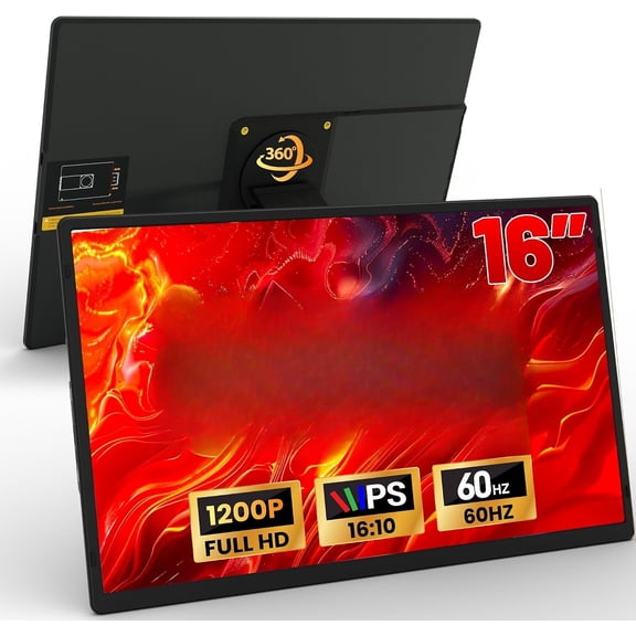 16" Laptop Screen Extender, 1920x1200 FHD Portable for Laptop, 360? Stand Travel Second Screen for , Windows, Android Phone