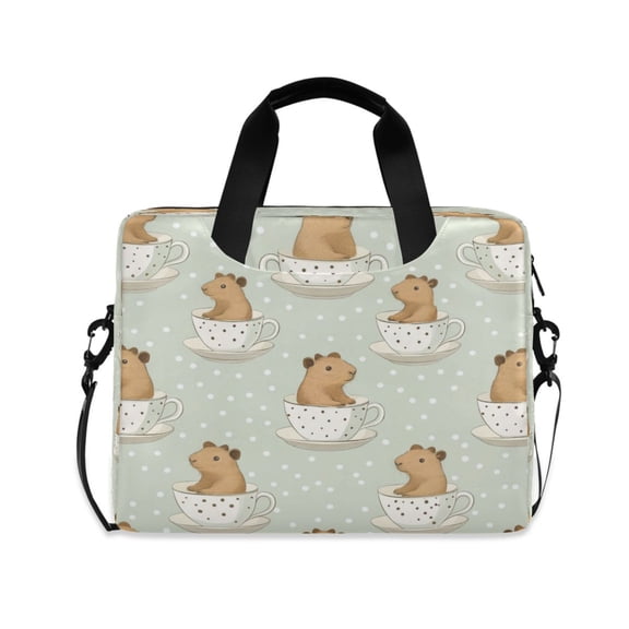 16" Laptop Tote Bag Laptop Sleeve Case Computer Briefcase for Work & Travel Cute Capybara in Coffee Cups