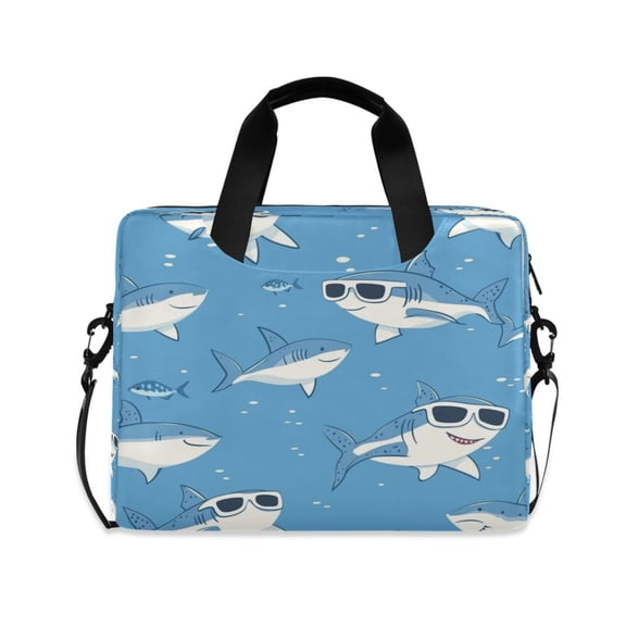 16" Laptop Tote Bag Laptop Sleeve Case Computer Briefcase for Work & Travel Cute Sharks Wearing Sunglasses