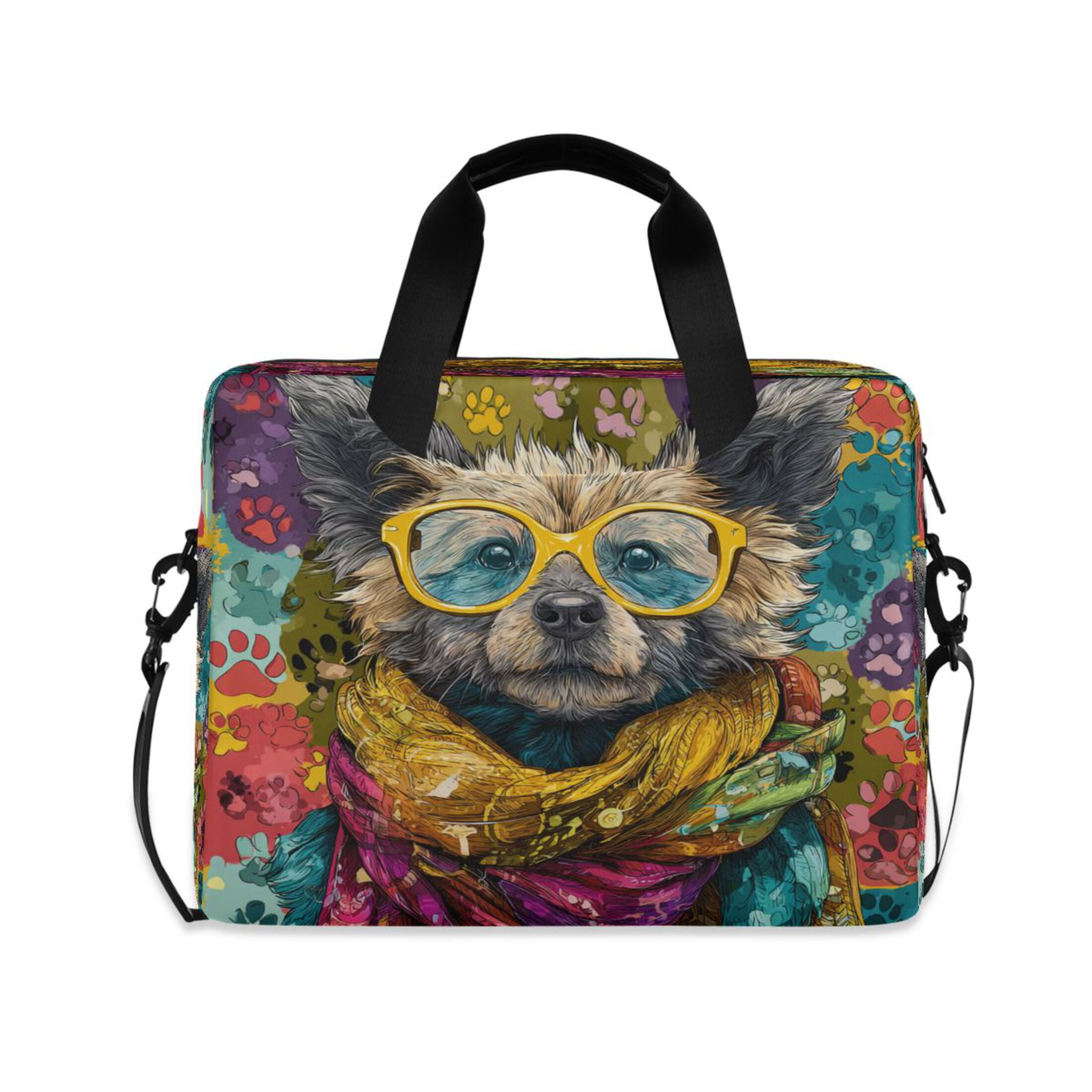 16" Laptop Tote Bag Laptop Sleeve Case Computer Briefcase for Work & Travel Dog Wearing Yellow Glasses