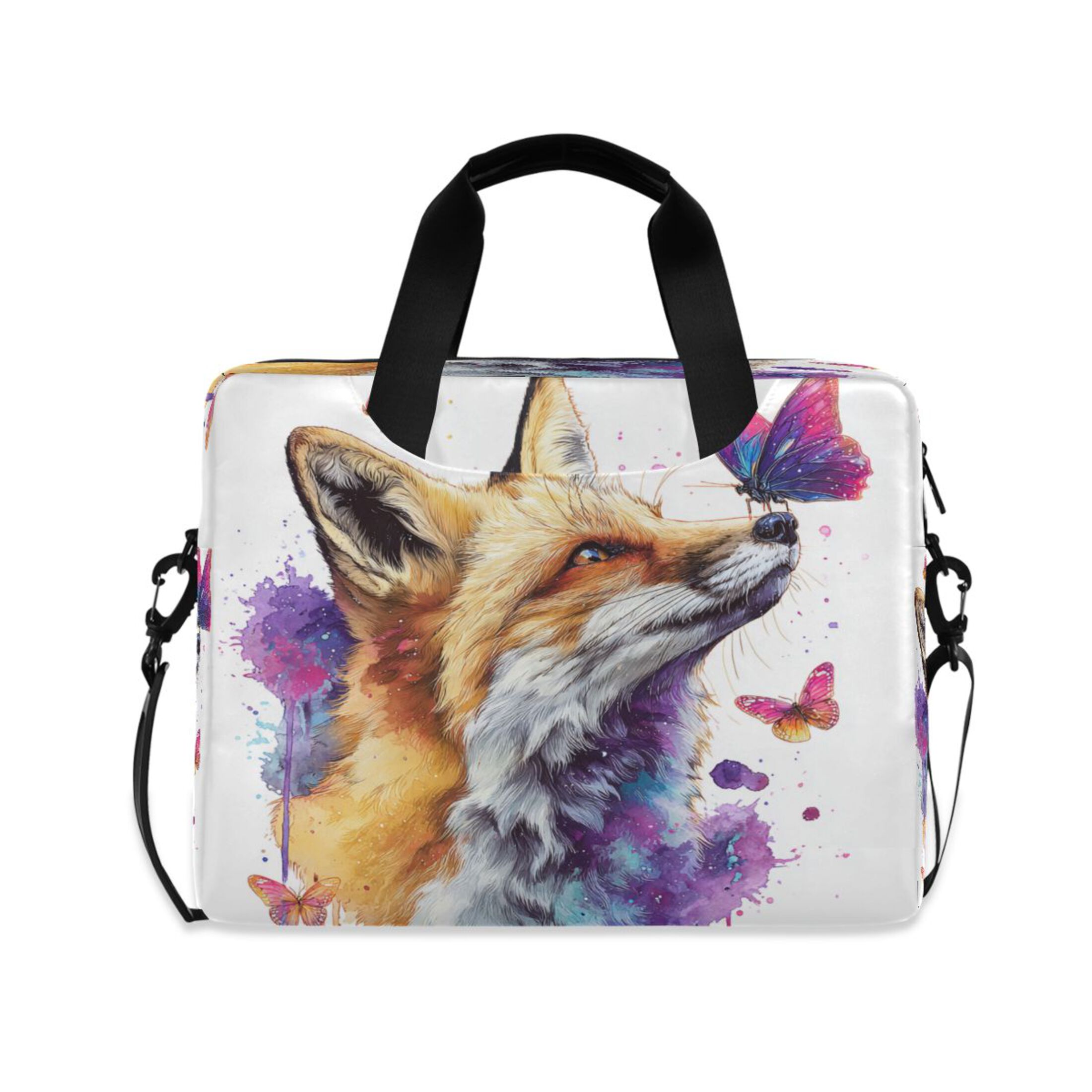 16" Laptop Tote Bag Laptop Sleeve Case Computer Briefcase for Work & Travel Fox and Butterflies