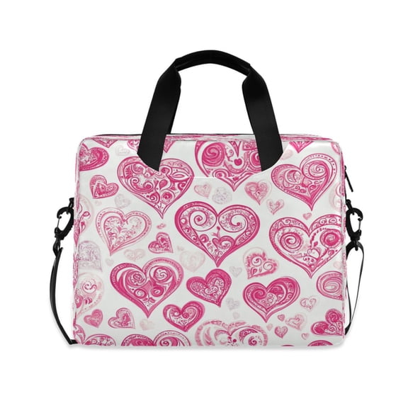 16" Laptop Tote Bag Laptop Sleeve Case Computer Briefcase for Work & Travel Pink and Red Hearts Pattern