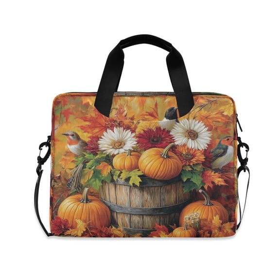 16" Laptop Tote Bag Laptop Sleeve Case Computer Briefcase for Work & Travel Pumpkins Birds and Flowers