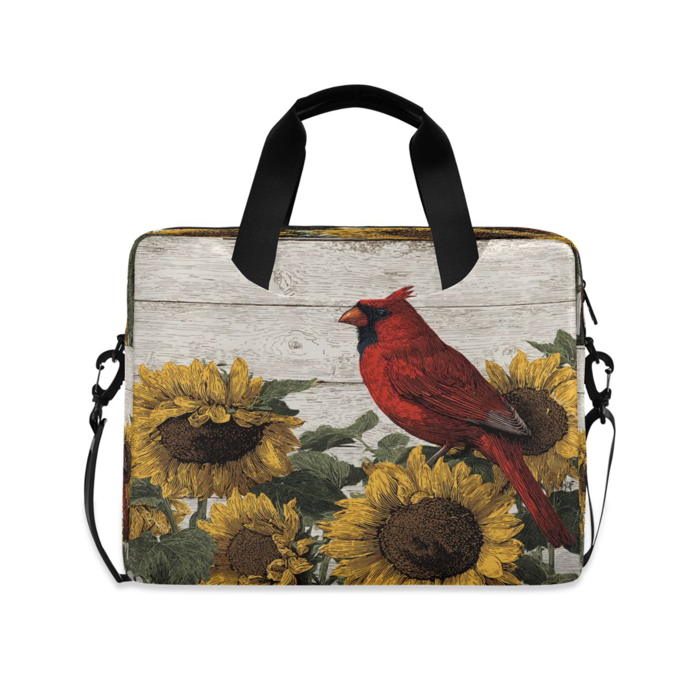 16" Laptop Tote Bag Laptop Sleeve Case Computer Briefcase for Work & Travel Red Bird Sitting on Sunflower
