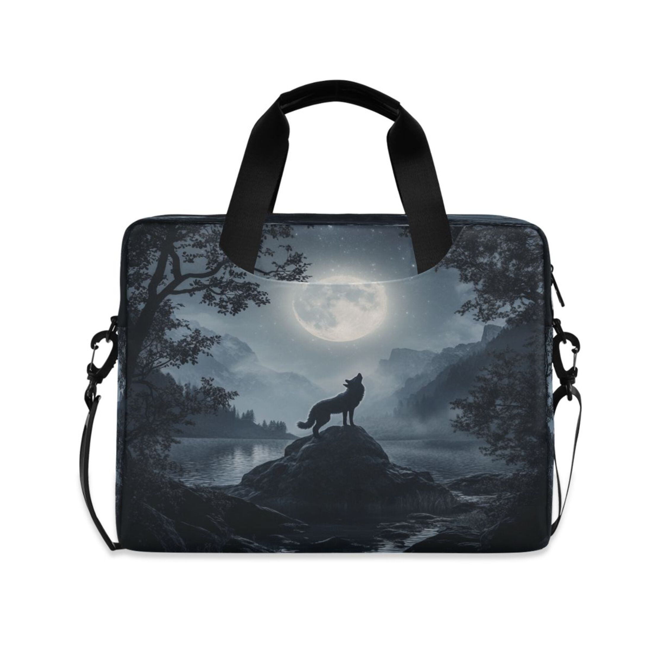 16" Laptop Tote Bag Laptop Sleeve Case Computer Briefcase for Work & Travel Wolf Howling at The Moon
