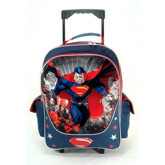 superman large rolling 16 inch cloth backpack with stars