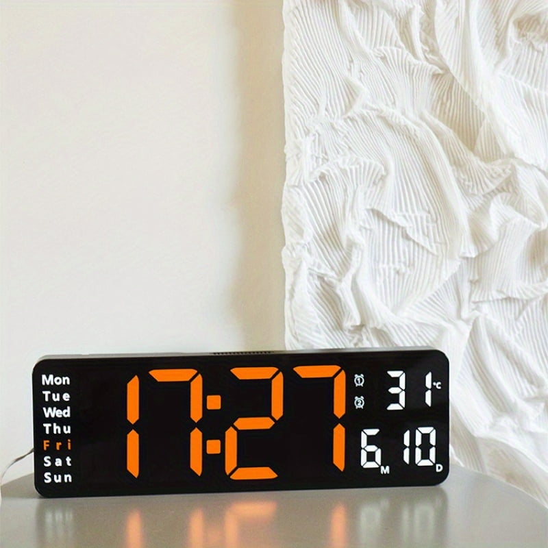 16" Large Digital Wall Clock Alarm, Big LED, 8 RGB Color, Auto DST, Temperature for Living Room Bedroom Desk Mount, Xmas, Birthday Gift for Aged Elderly Mother Father