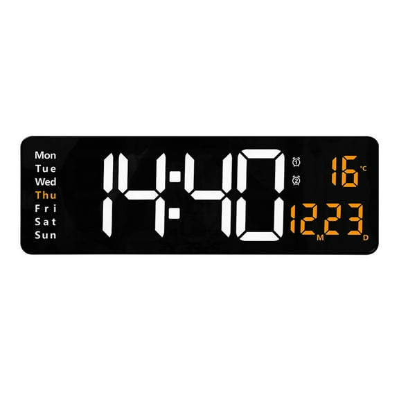 16" Large Digital Wall Clock With Remote Control, Large Display Digital Clock With Time Date Temperature Week, 12/24H, Wall Clock For Decoration-Orange