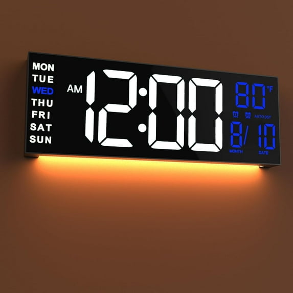 16" Large Digital Wall Mount Clock, Count Down Timer, Alarm, Big LED, RGB Color, DST, Temperature for Living Room Classroom Desk, Xmas, Birthday Gift for Senior Mom Dad, White Blue