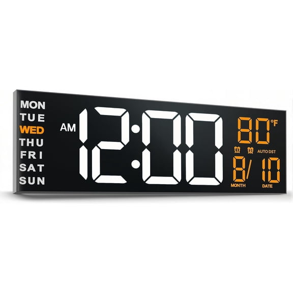 16" Large Digital Wall Mount Clock, Count Down Timer, Alarm, Big LED, RGB Color, DST, Temperature for Living Room Classroom Desk, Xmas, Birthday Gift for Senior Mom Dad