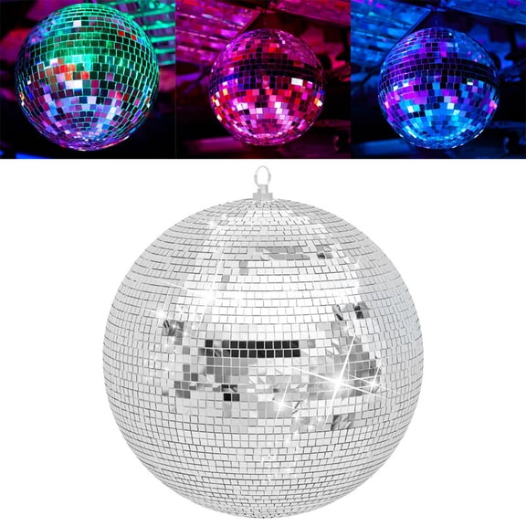 16" Large Disco Ball Mirror Big Hanging Decoration for Party Events, Glass Decor for Wedding DJ Dance Club Stage Lighting Silver