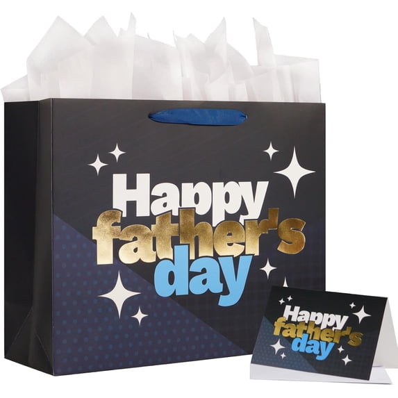 16" Large Fathers Day Gift Bag with Tissue Paper and Handles and Greeting Card for Dad