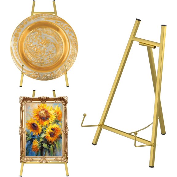 16" Large Metal Tabletop Easel Gold Table Top Easel Picture Stand Mirror Table Top Easels for Display Photo Frame Heavy Duty Plate Art Display Stand for Sign Tabletop Wedding Frame Stands