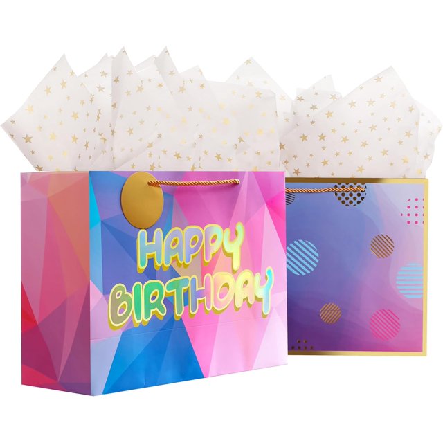 16 Laser Happy Birthday Gift Bag with Tissue Paper Extra Large