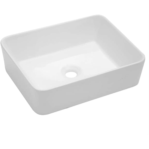 16" Length White Ceramic Vessel Sink for Small Bathroom, Rectangular Art Basin Vanity Sink Bowl with Glossy Glaze, Above Counter Lavatory for Powder Room & RV