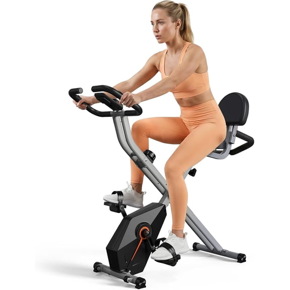 16-Level Foldable Exercise Bike for Home and Small Spaces  Quiet Stationary Bike with Premium Wool Felt Brake Pad, Precision 1.6kg Flywheel, 300lb Weight Capacity, LCD Monitor and Heart Rate Sensors