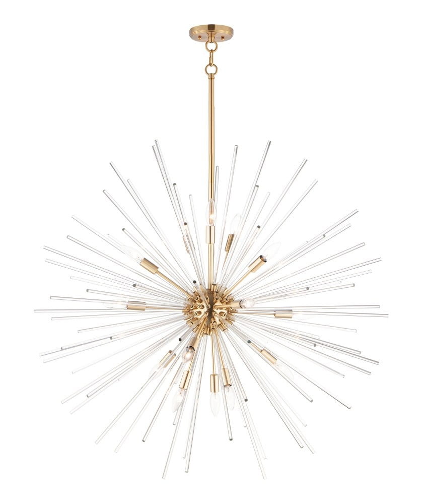 Polaris 40" Satin Brass Sputnik Chandelier with Clear Glass Rods
