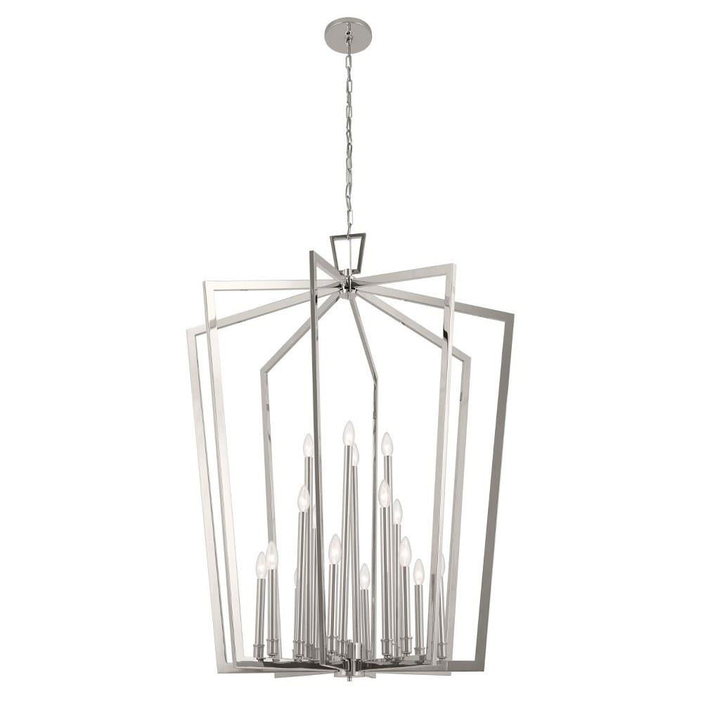 Polished Nickel 16-Light Open Cage Pendant Chandelier