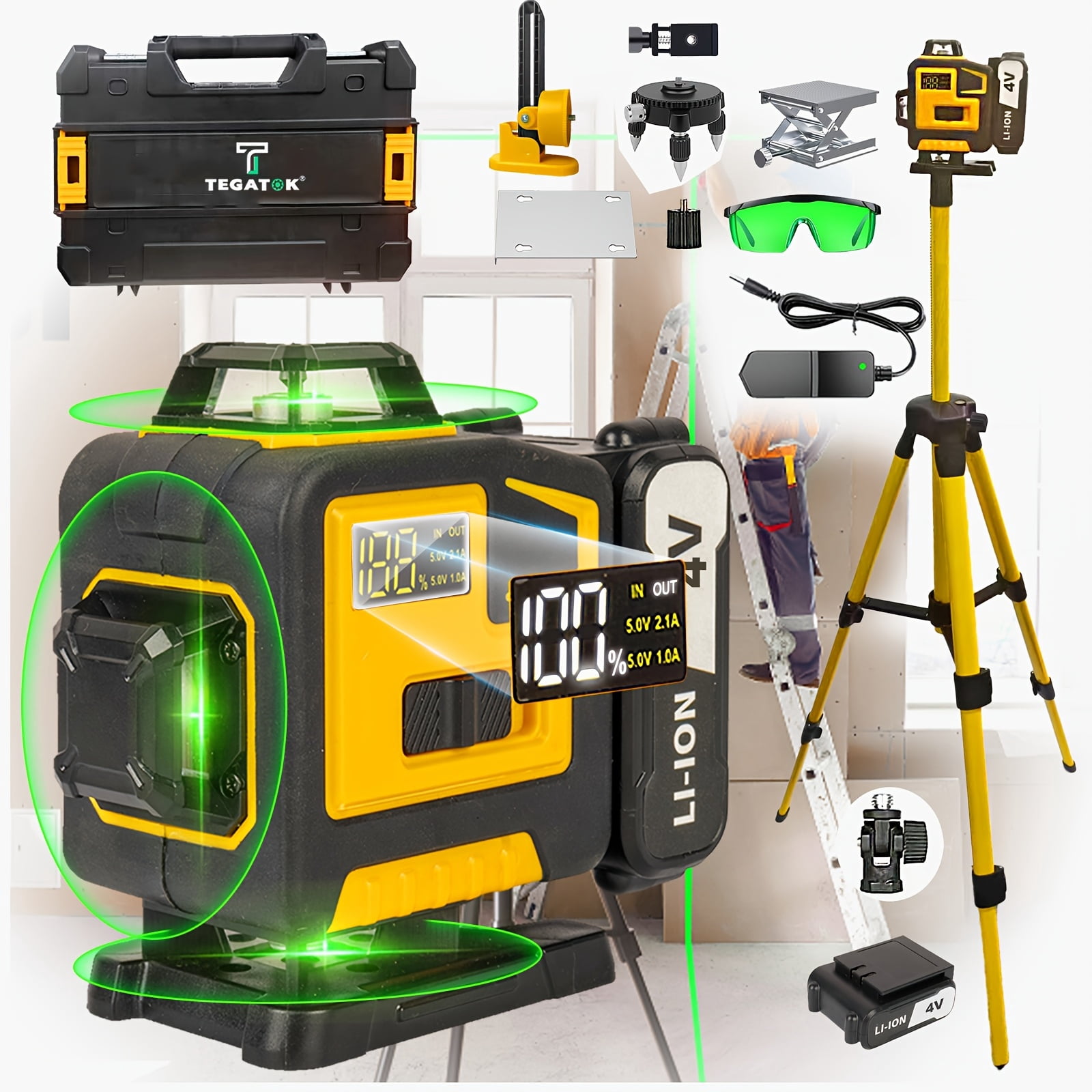 16-Line 4D 360° Self-Leveling Laser Level - Rechargeable High-Precision Alignment Tool
