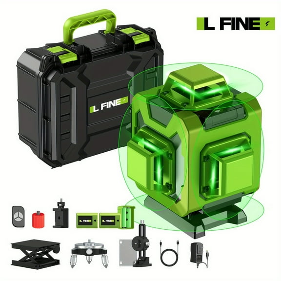 16 Line Laser Level 360 Self Leveling, 4x360Professional 4D Green Cross Line laser Level with 2 Batteries, Adjustable Brightness & Remote Control, for Tiling Floor Construction and Picture Hanging
