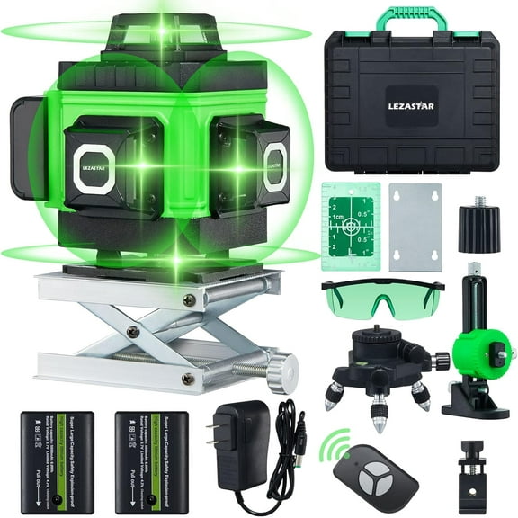 16 Line Laser Level,Laser Level 360 Self Leveling with Remote,Lazer Level with Controller&2 Rechargeable Battery Magnetic Rotating Stand&Hard Case for Picture Hanging/Construction/Tiling Floor