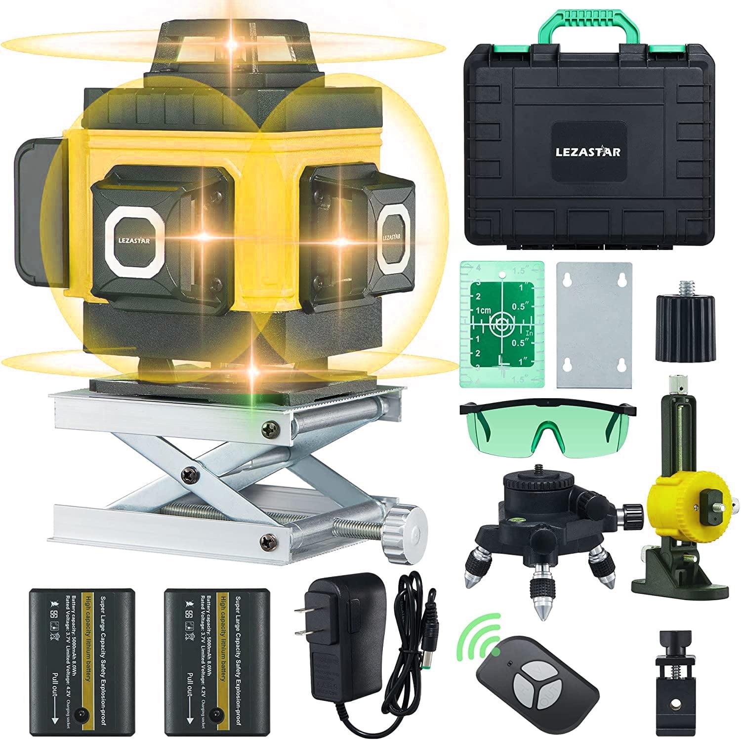 16 Line Laser Level,Laser Level 360 Self Leveling with Remote,Lazer Level with Controller 2 Rechargeable Battery Magnetic Rotating Stand Hard Case for Picture Hanging/Construction/Tiling Floor