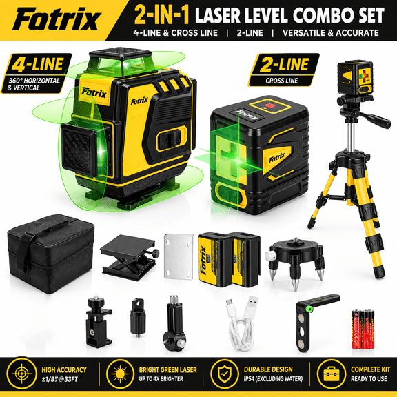 16-Line Laser Level with Tripod, Green Self-Leveling 4x360 Cross Line Laser, 2 Rechargeable Batteries