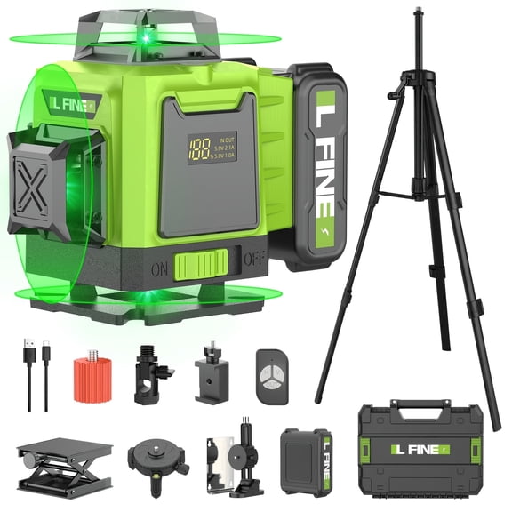 L FINE Laser Level, 4x360 Self-Leveling Green Cross Line 4D 16 Lines Laser Metal Window Tool with Remote Control, 1* 4800mAh Battery, Magnetic & Liftable Bracket