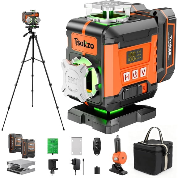 16 Lines Laser Level 4x360 Self Leveling Green Beam Laser Level with 59in Tripod 2 Batteries Orange