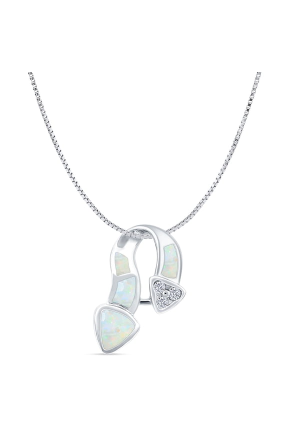 16" Long 1mm Bead Chain- Lab Created White Opal & CZ Mosaic Twist Pendant Necklace Vintage Style 925 Sterling Silver 27mm Pendant Gift For Her