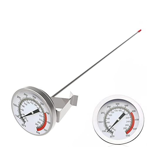 16" Long Stem Deep Fry Thermometer with Pot Clip,Instant Read 2" Dial Meat BBQ Turkey Thermometer Candy Thermometer for Deep Fry,Turkey,Grill,Candy & Coffee etc