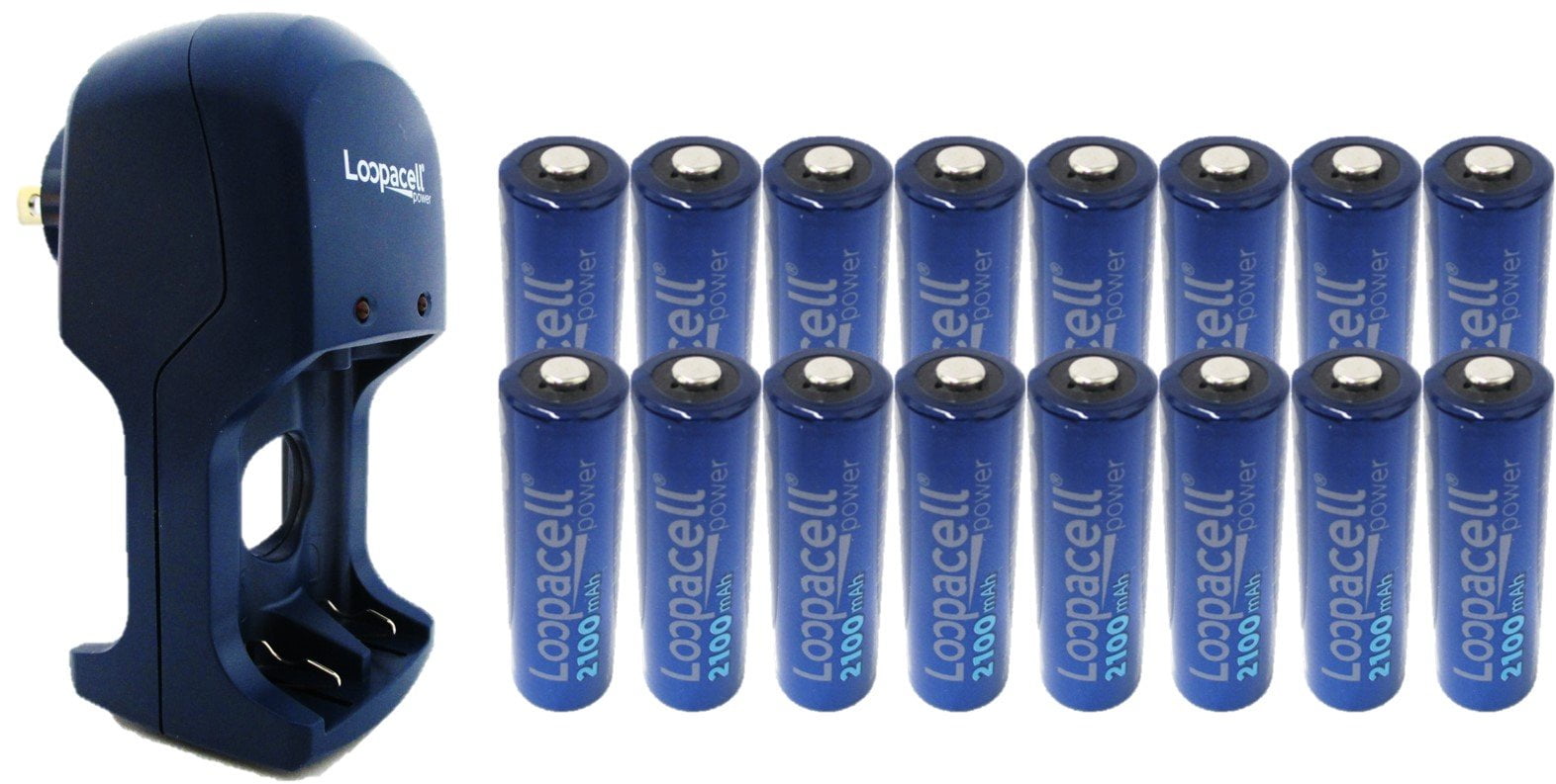 16 Loopacell AA 2100mAh Rechargeable Precharged Ni-MH 1.2V Batteries with AA & AAA Battery Charger