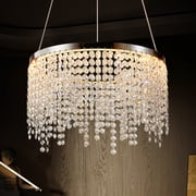 16" Luxury Crystal LED Chandelier, Dimmable 3000K-6000K Color Temperature, Adjustable Height Modern Pendant Light for Living Room Dining Room Bedroom